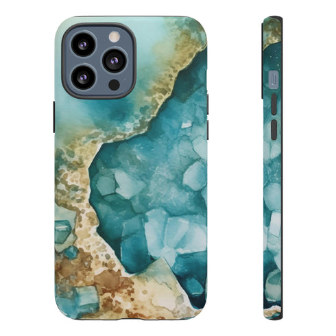 Aquamarine inspired Geode in Watercolor - Impact Resistant Phone Case iPhone 13 Pro Max Matte